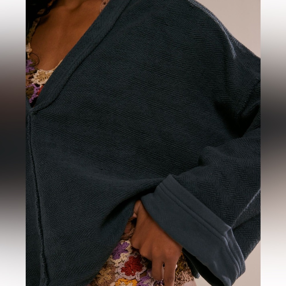 Free People Off-Shoulder Navy Sweater - Picture 2 of 5